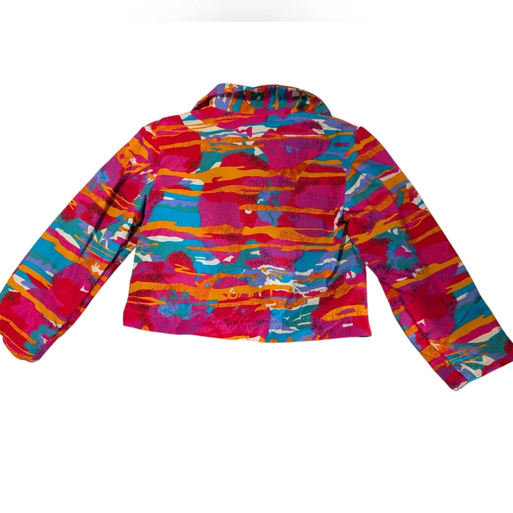 80s 90s Vintage Vibrant Abstract Multicolor Cropped Kids Jacket Neon‎